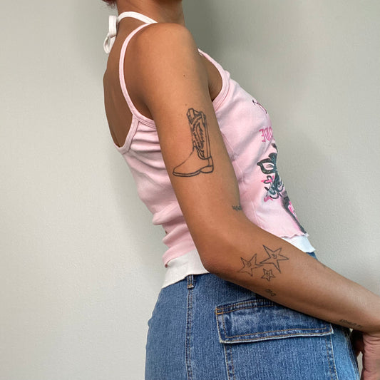 Vintage 90's Skater Pink Tank Top with Graffiti Print (S/M)