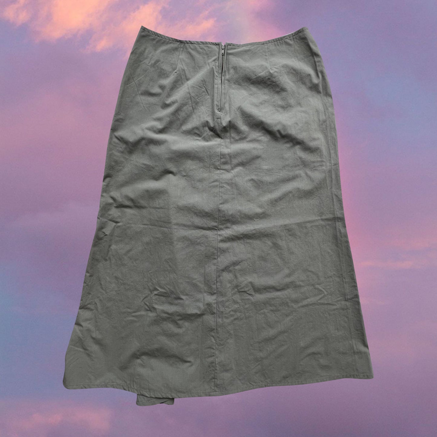 Vintage 90's Techwear Green Cargo Maxi Skirt with Drawstring Details (36 EU / UK 8 / US 4)