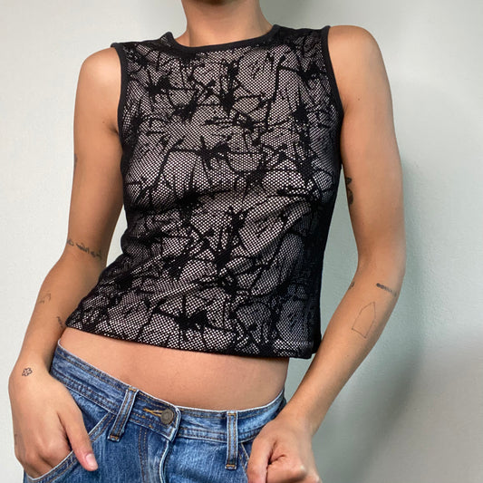 Vintage 90's Raver Black Net Top (S/M)