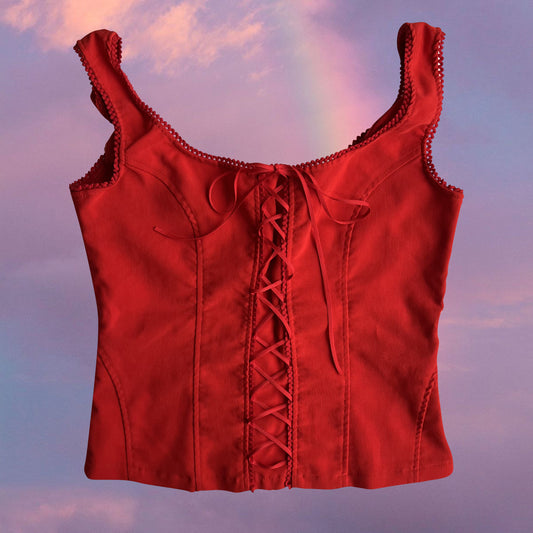 Vintage 90's Romantic Red Lace Up Corset Top (M and L available)