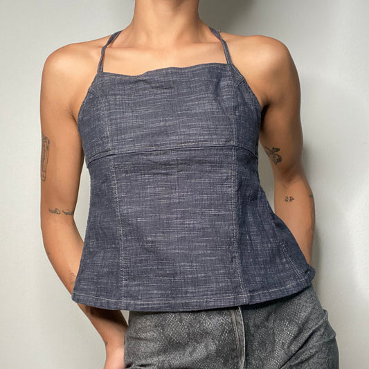 Vintage 90's Model Off Duty Backless Denim Bandeau Top (S)