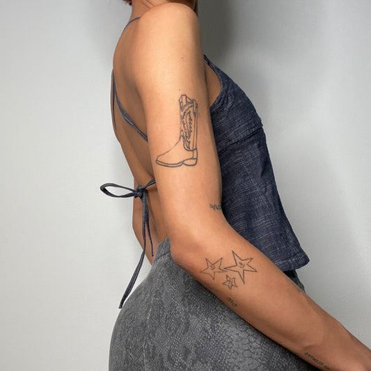 Vintage 90's Model Off Duty Backless Denim Bandeau Top (S)