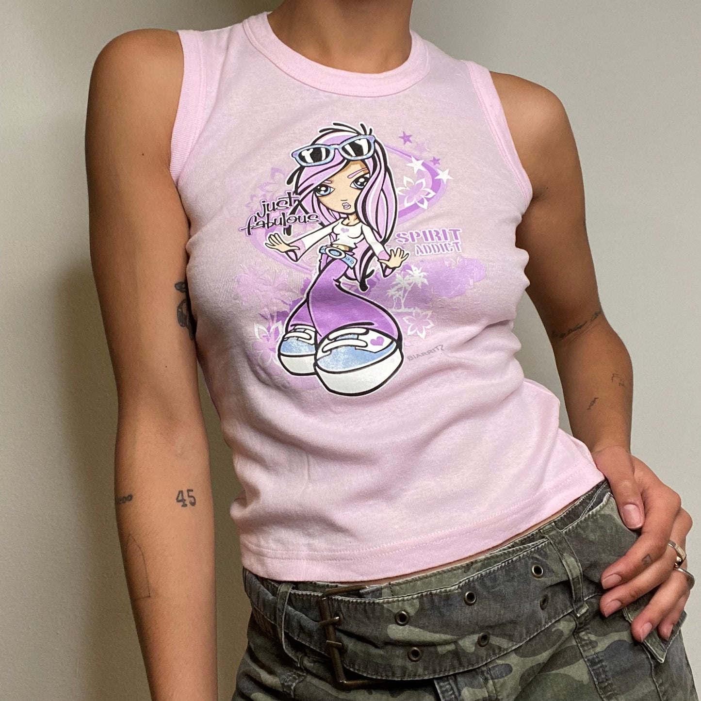 Vintage 90's Skater Pink Tank Top with Bratz Girl Print (S/M)