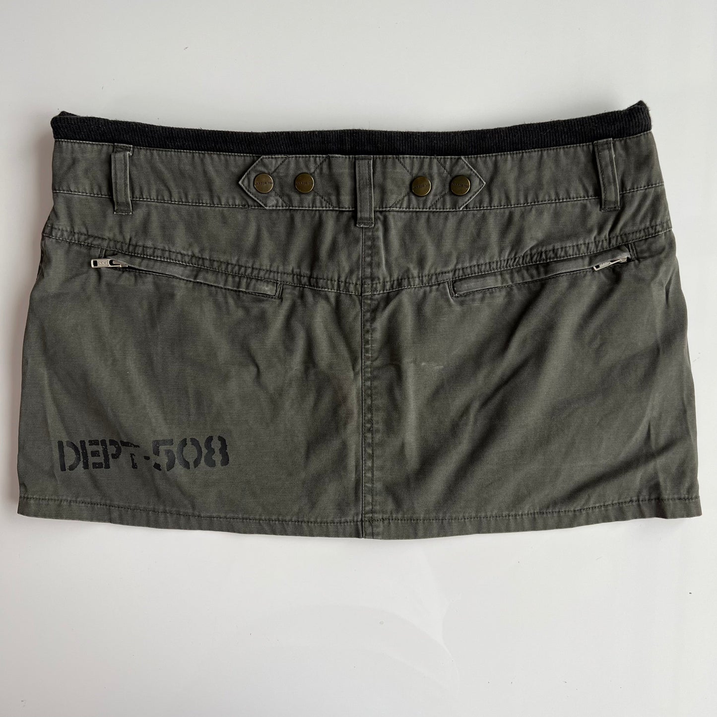 Vintage 90's Cargo Khaki Mini Skirt with Writing Print (38 EU / UK 10 / US 6)