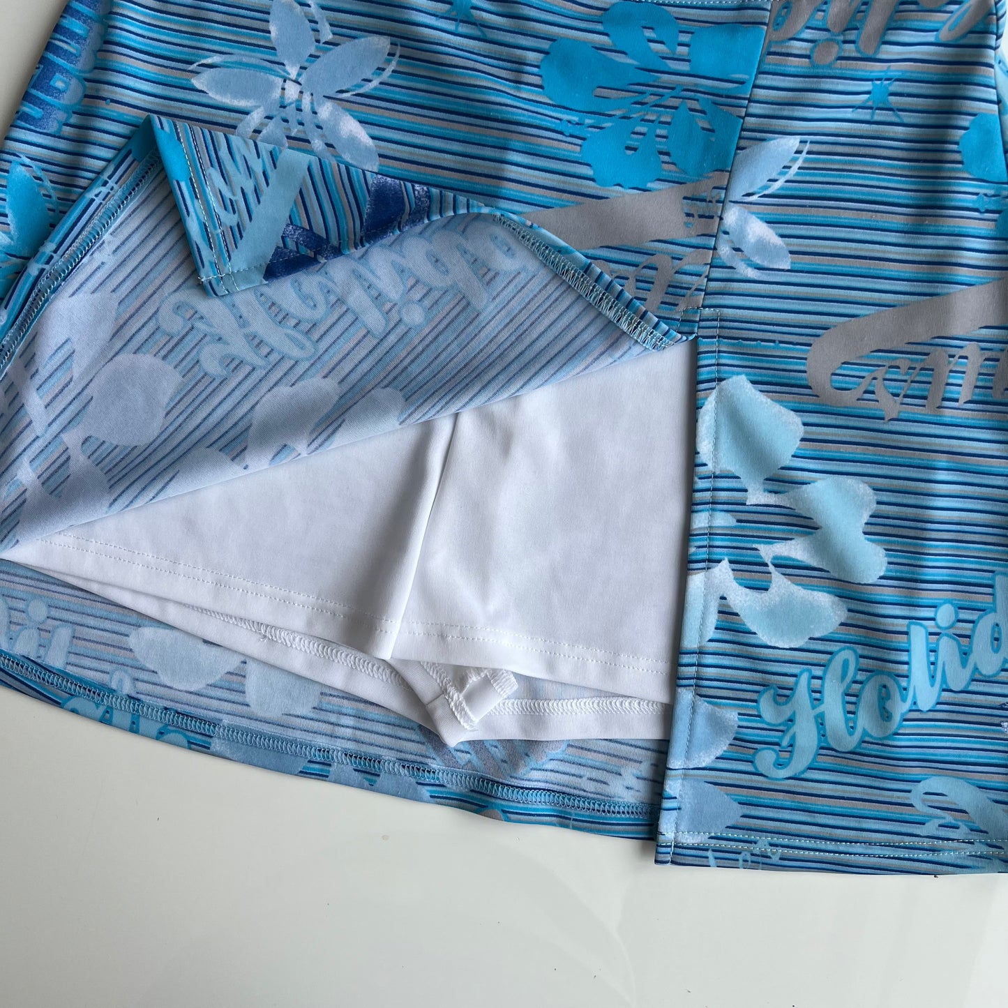 Vintage 90's Summer Blue Hibiscus Striped Skirt / Skort (XS/S)