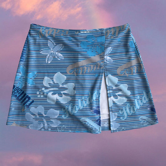 Vintage 90's Summer Blue Hibiscus Striped Skirt / Skort (XS/S)