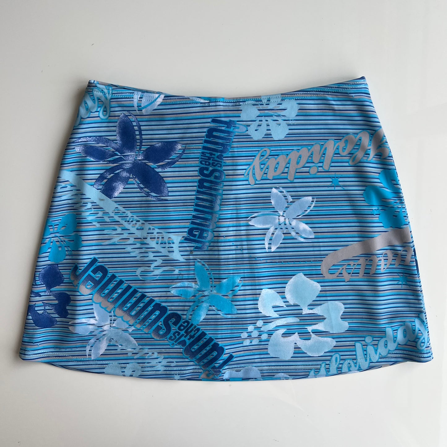 Vintage 90's Summer Blue Hibiscus Striped Skirt / Skort (XS/S)