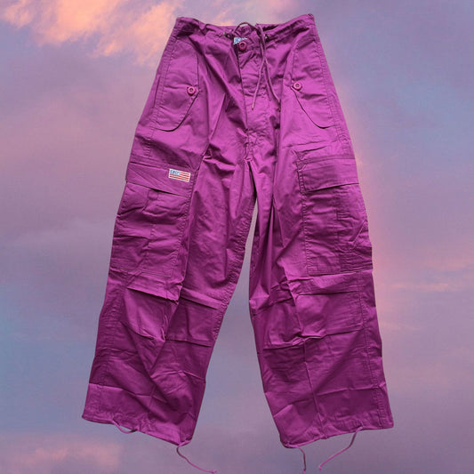 Vintage 90's Archive Magenta Parachute Baggy Cargo Pants (XXS-XS-S)