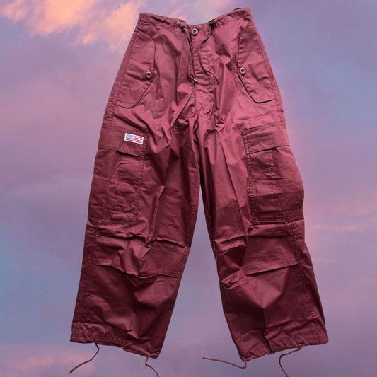 Vintage 90's Archive Bordeaux Parachute Baggy Cargo Pants (XXS-XS-S)