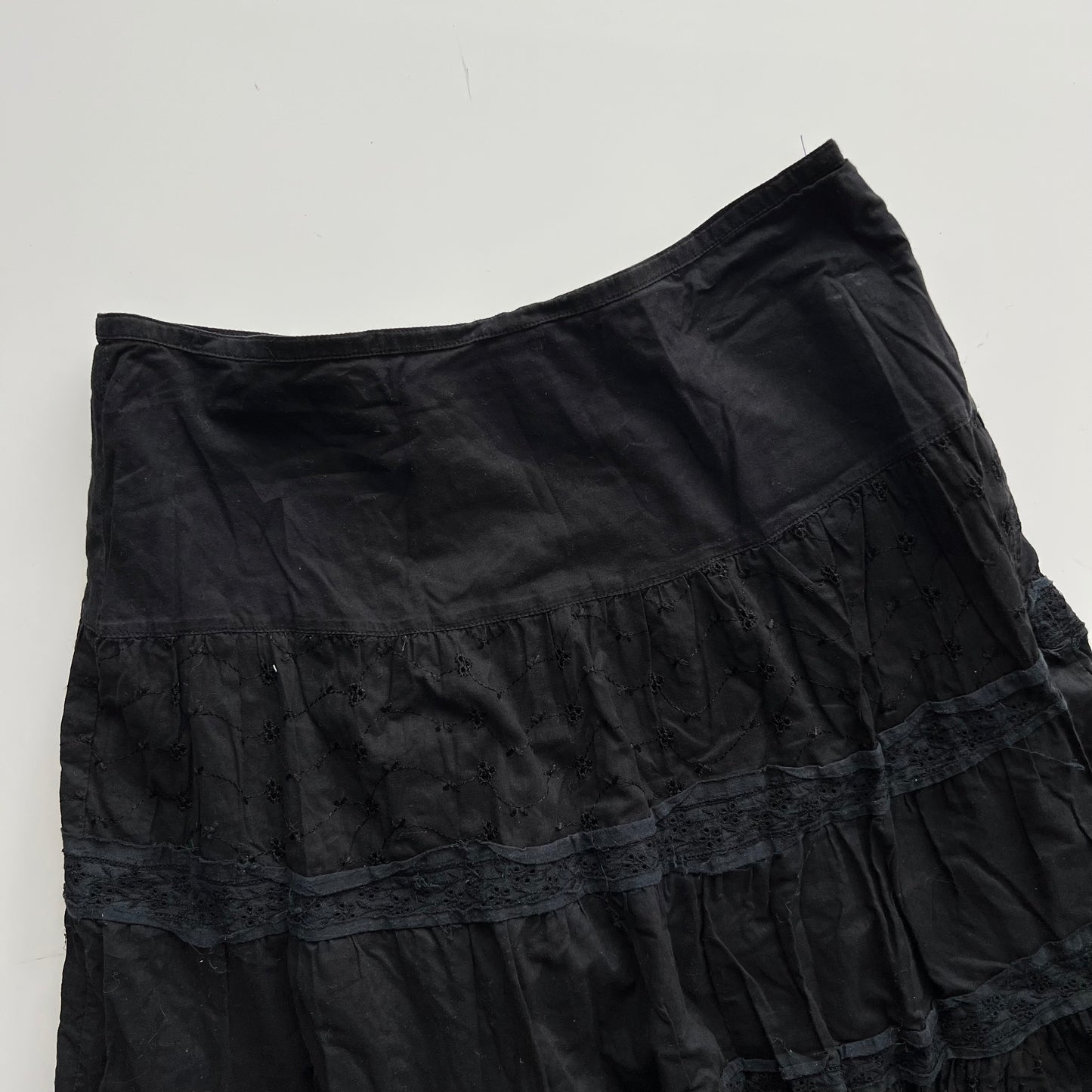 Vintage 90's Boho Hippie Black Midi Skirt (36 EU / UK 8 / US 4)