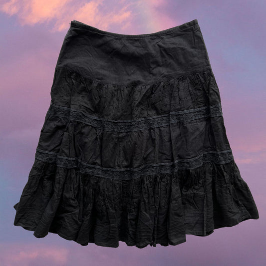 Vintage 90's Boho Hippie Black Midi Skirt (36 EU / UK 8 / US 4)