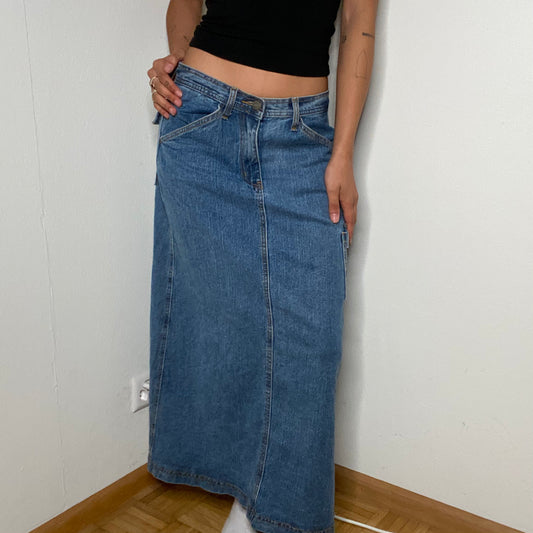 Vintage 90's Indie Denim Maxi Skirt with Slit In The Back (S)