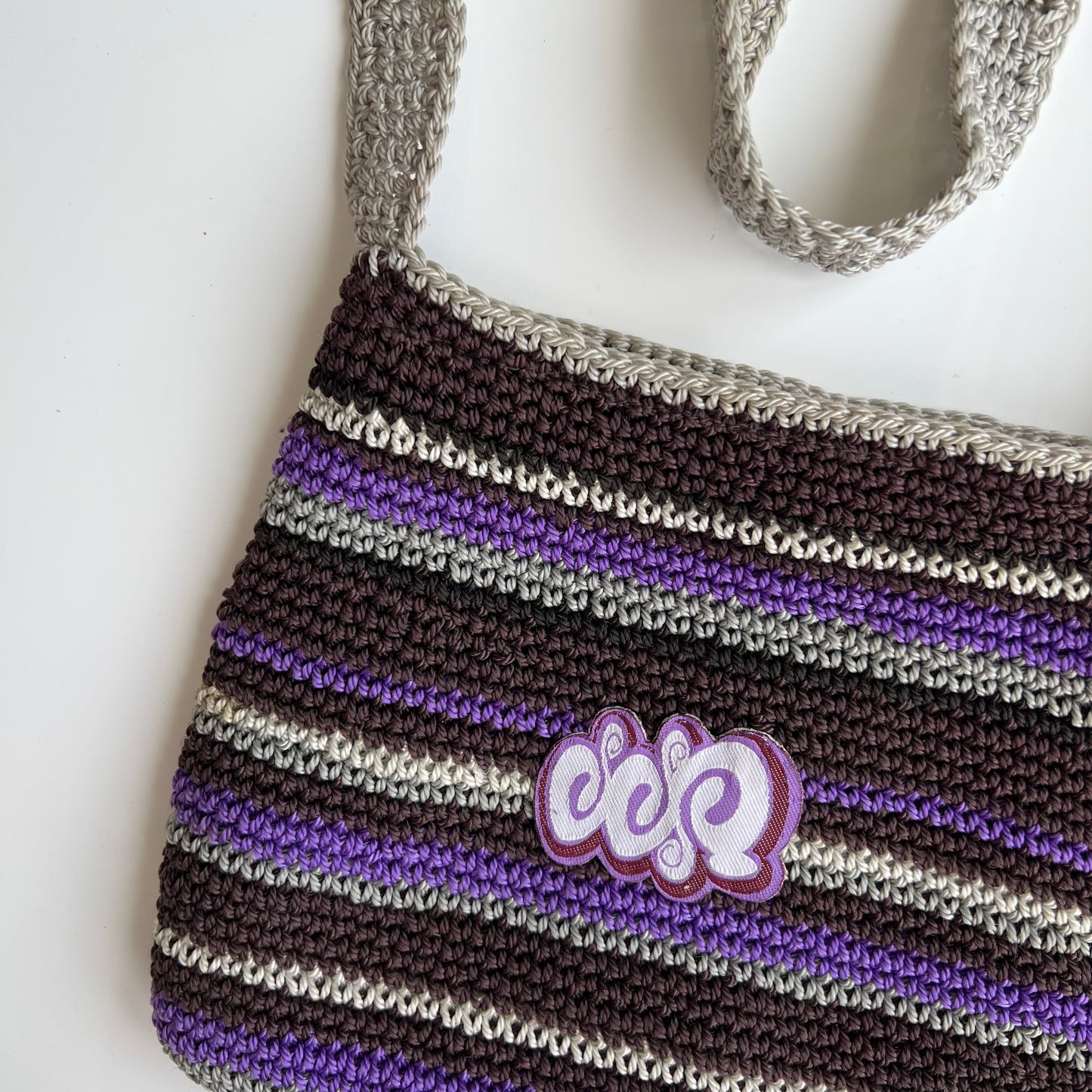 Vintage 90's Hippie Purple Striped Crochet Bag