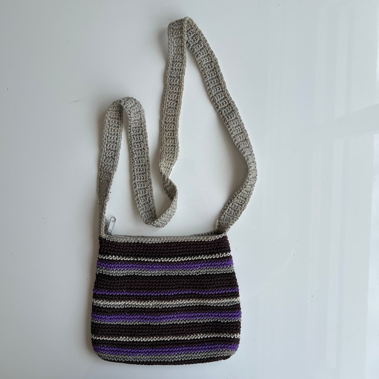 Vintage 90's Hippie Purple Striped Crochet Bag