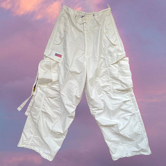 Vintage 90's Archive White Parachute Baggy Cargo Pants (XS-S-M)