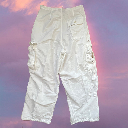 Vintage 90's Archive White Parachute Baggy Cargo Pants (XS-S-M)