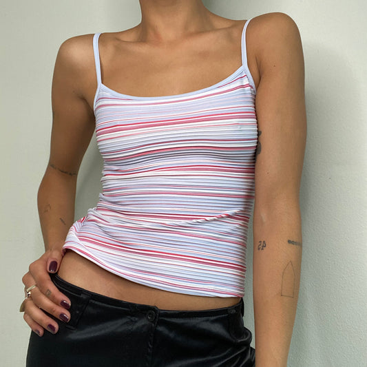 Vintage 2000's Skater Pink and Lilac Striped Top (S/M)
