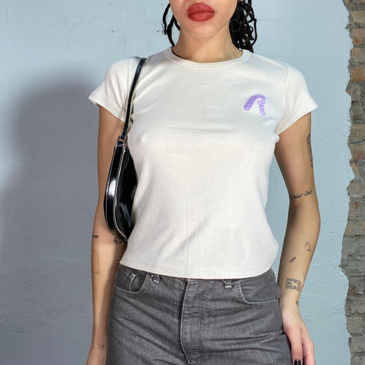 Vintage 2000's Soft Girl Off White Baby Tee with 'Replay' Back Print (S)