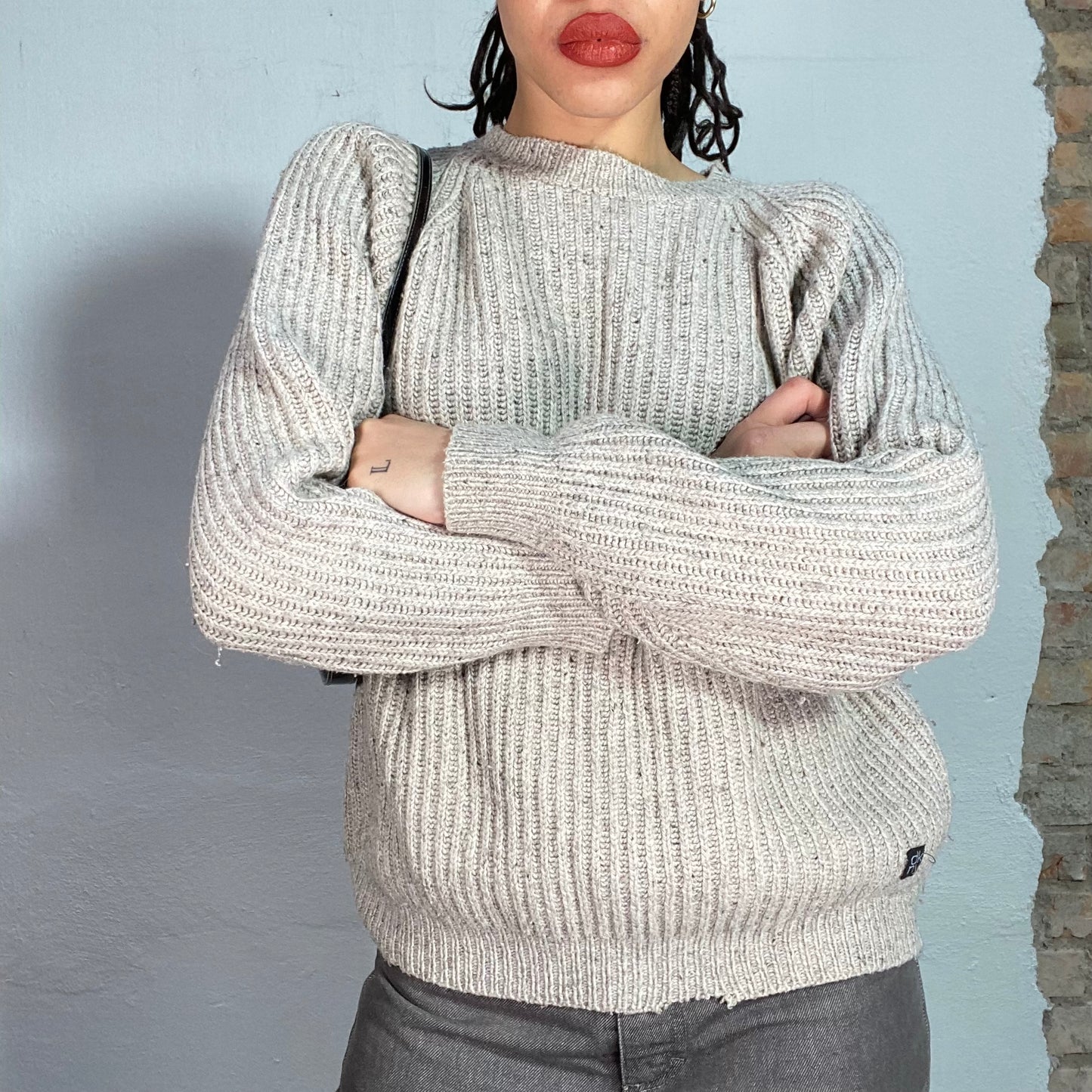 Vintage 90's DKNY Dad Cream Ribbed Knit Sweater (M)