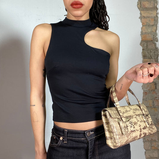 Vintage 2000's Clubwear Black Top with Cutout Detail (S)