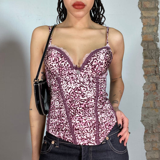 Vintage 2000's Liu.Jo Pink Leo Print Corset Top (S/M)