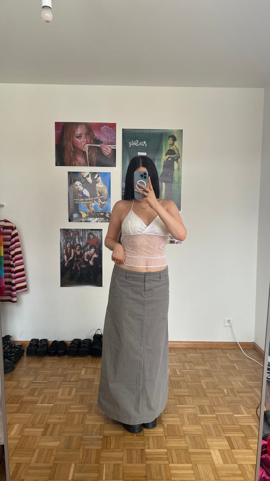 Vintage 90's Techwear Khaki Cargo Maxi Skirt (38 EU / UK 10 / US 6)