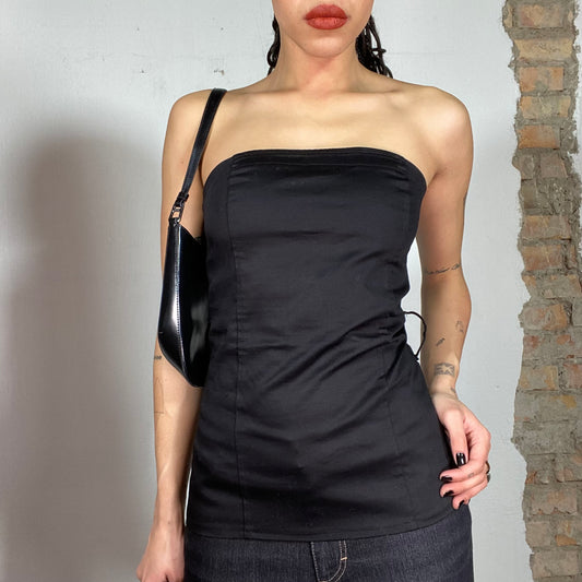 Vintage 2000's Clubwear Black Satiny Long Strapless Top (S/M)