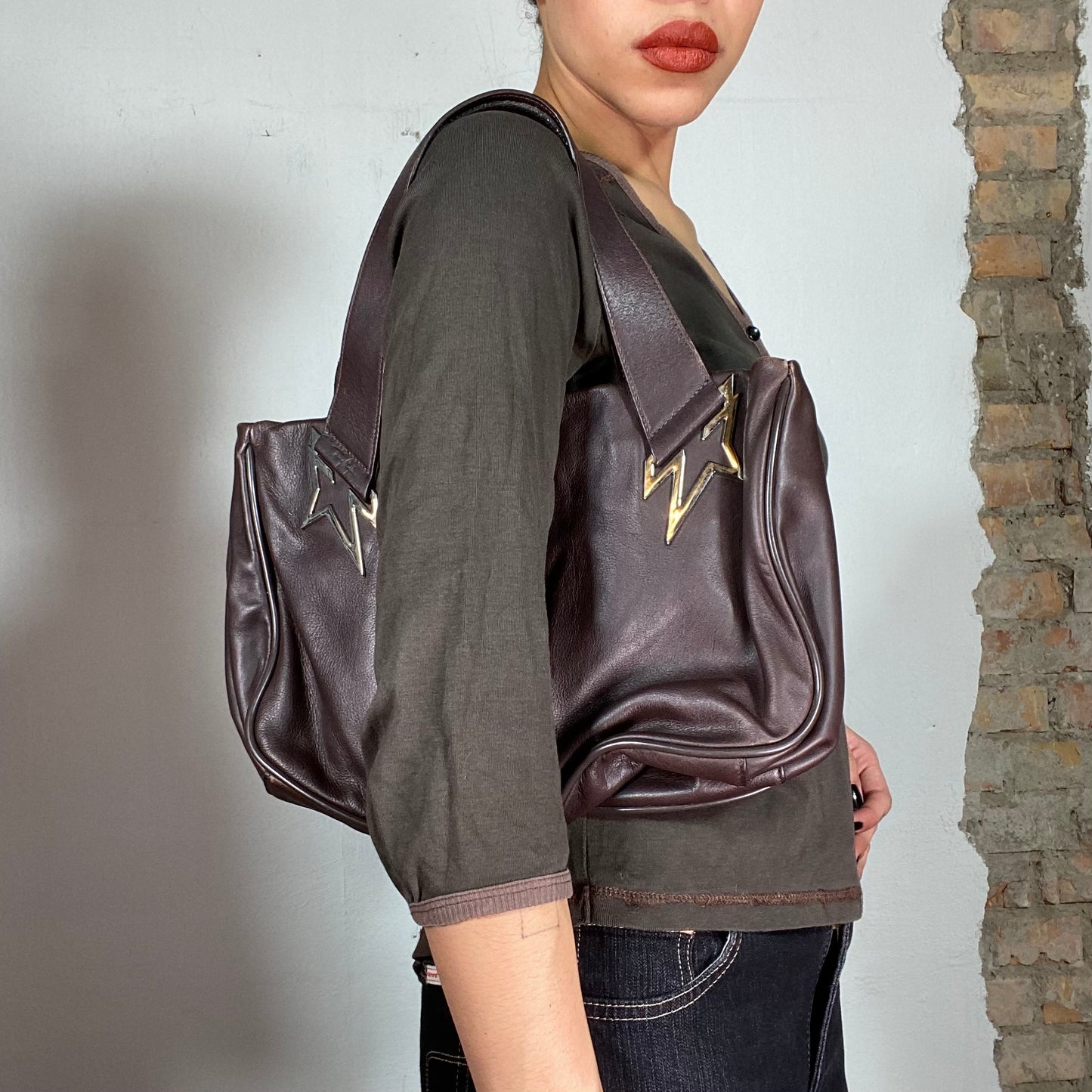 Vintage 2000's Leather Mugler Tote Bag with Star Details