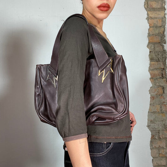 Vintage 2000's Leather Mugler Tote Bag with Star Details