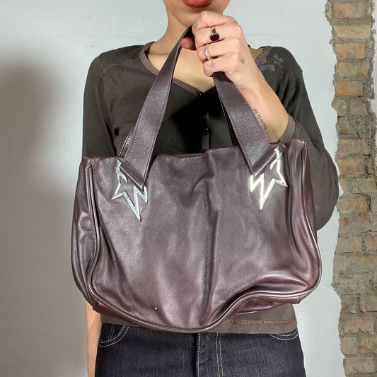 Vintage 2000's Leather Mugler Tote Bag with Star Details