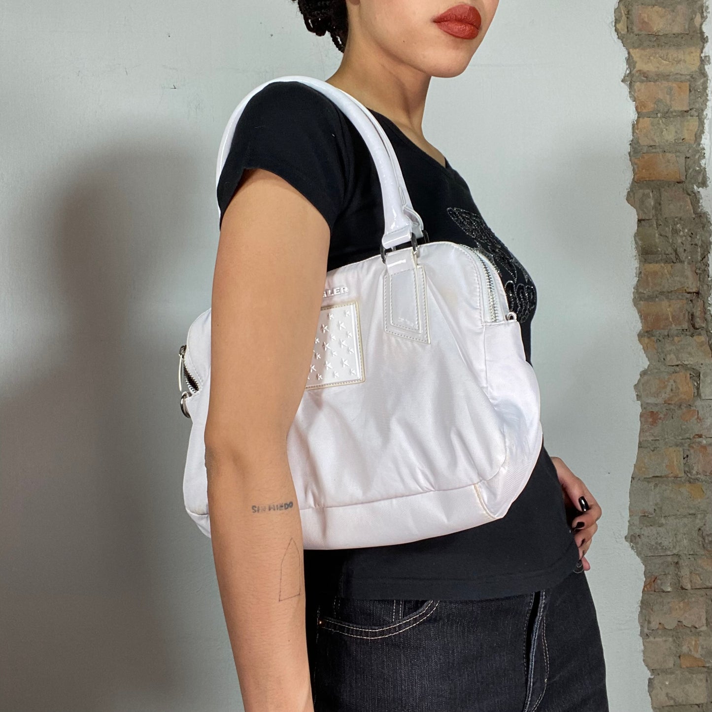 Vintage 2000's Archive Mugler White Nylon Shoulder Bag