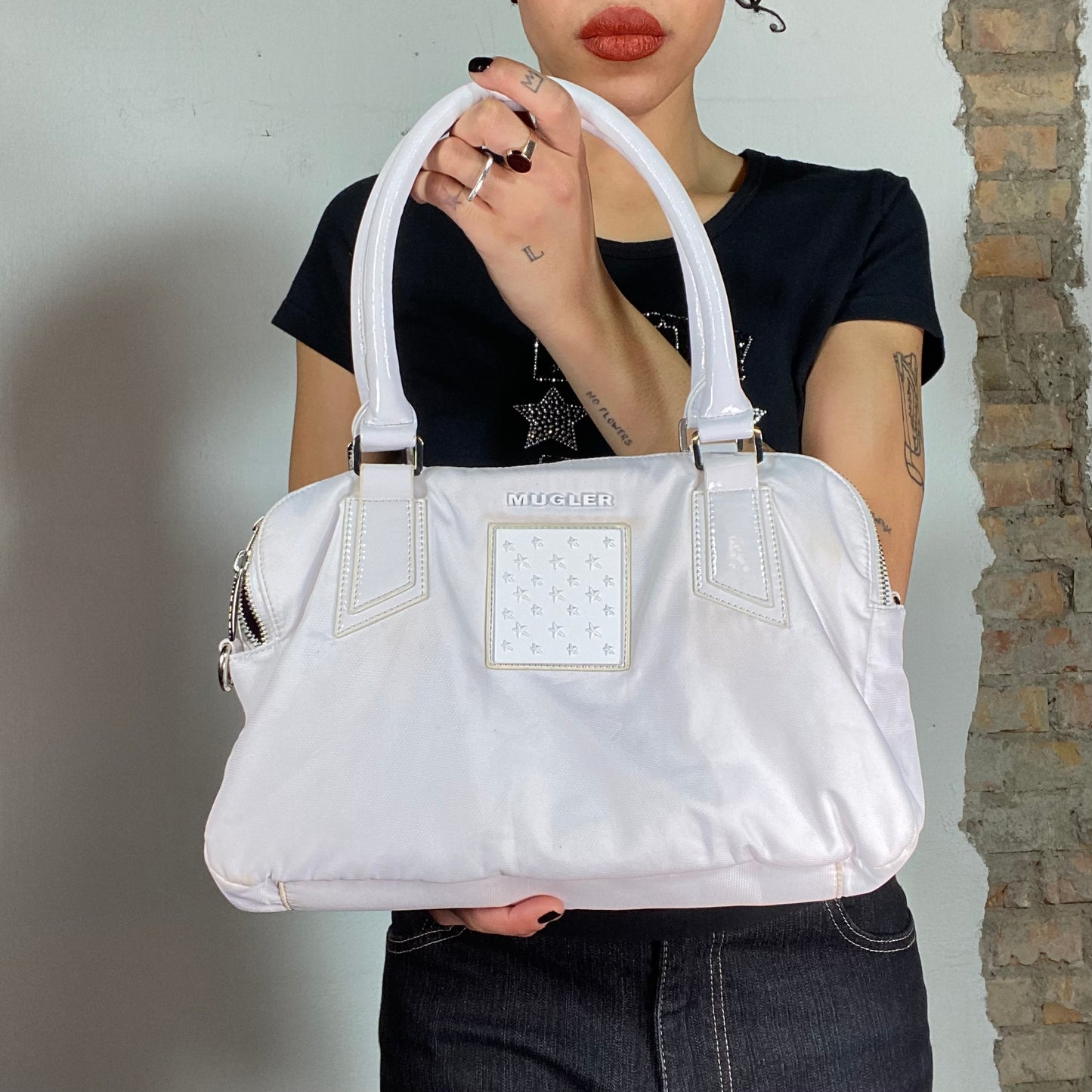 Vintage 2000's Archive Mugler White Nylon Shoulder Bag