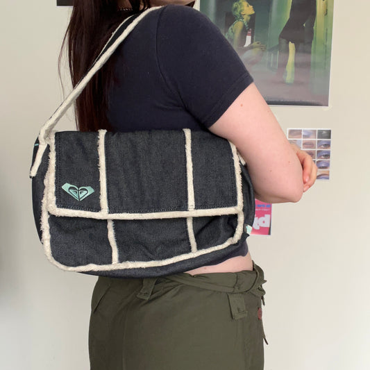 Vintage 90's Roxy Denim Shoulder Bag With Shearling Trim