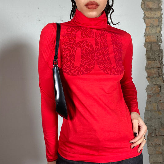 Vintage 2000's Miss Sixty Red Turtle Neck Top with '60' Print (S/M)