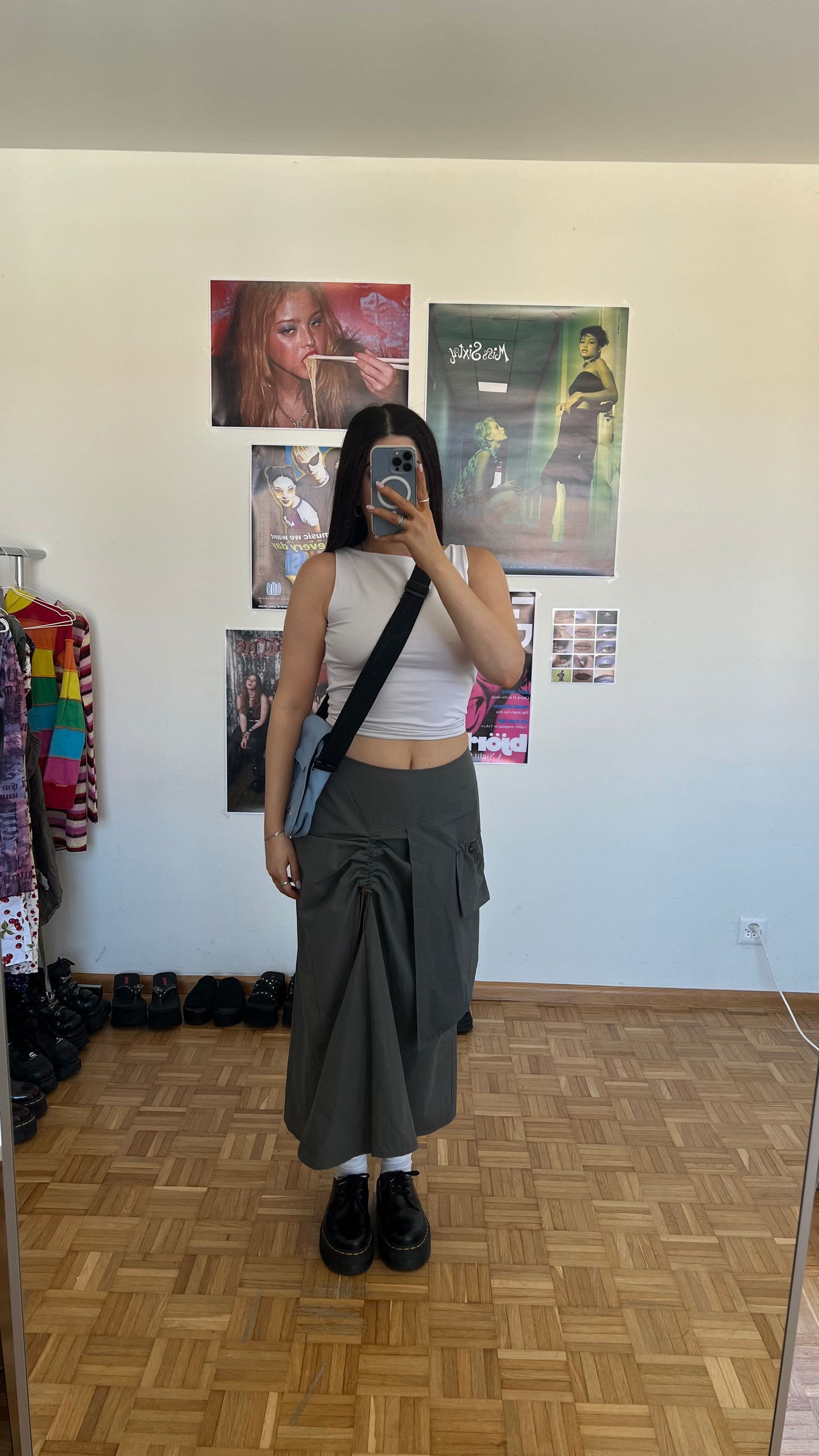 Vintage 90's Techwear Green Cargo Maxi Skirt with Drawstring Details (36 EU / UK 8 / US 4)