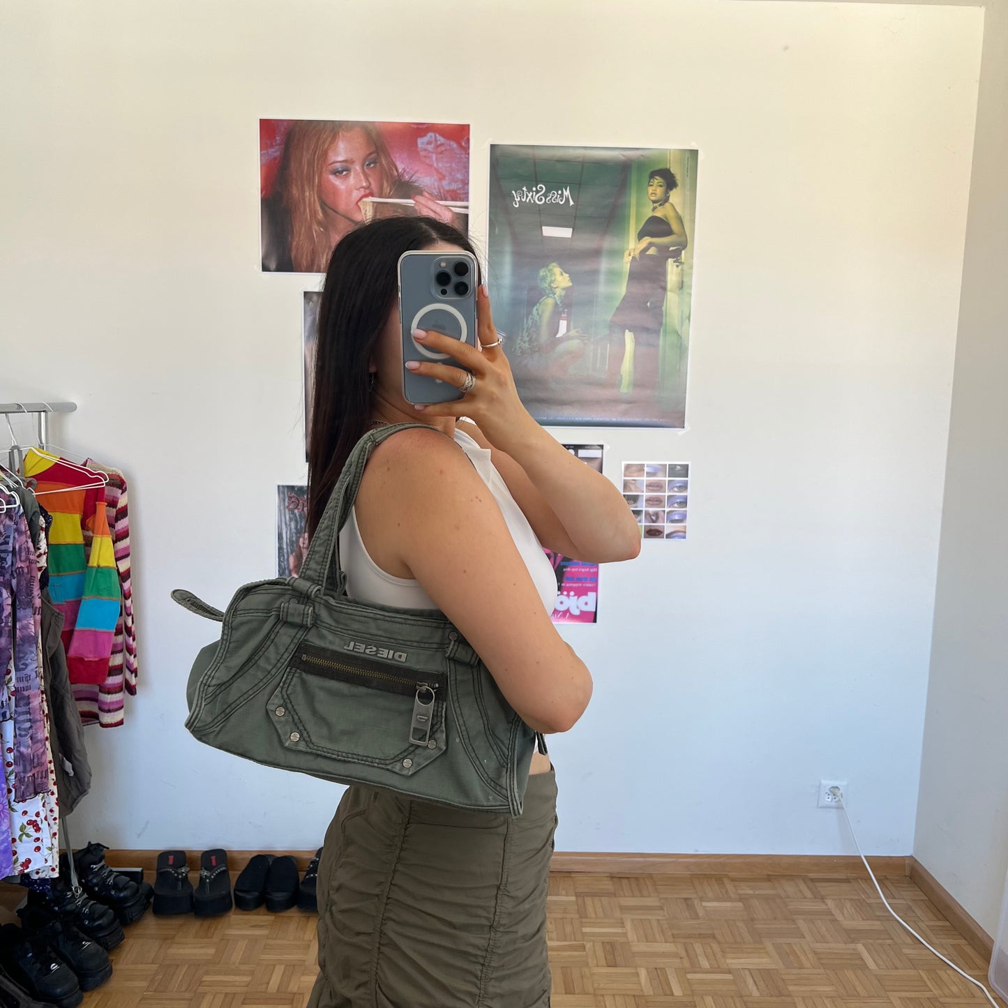 Vintage 90's Diesel Khaki Cargo Shoulder Bag