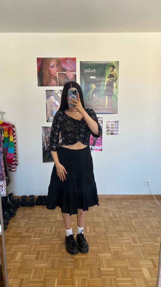 Vintage 90's Boho Hippie Black Midi Skirt (36 EU / UK 8 / US 4)