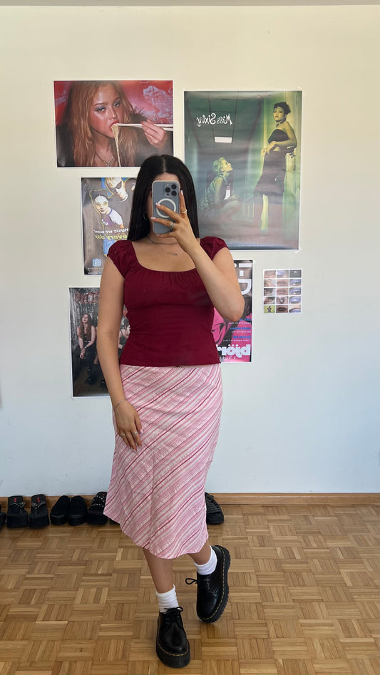 Vintage 90's Pink Diagonal Striped Midi Skirt (S/M)