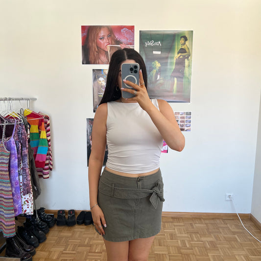 Vintage 90's Khaki Cargo Mini Skirt with Belt (36 EU / UK 8 / US 4)