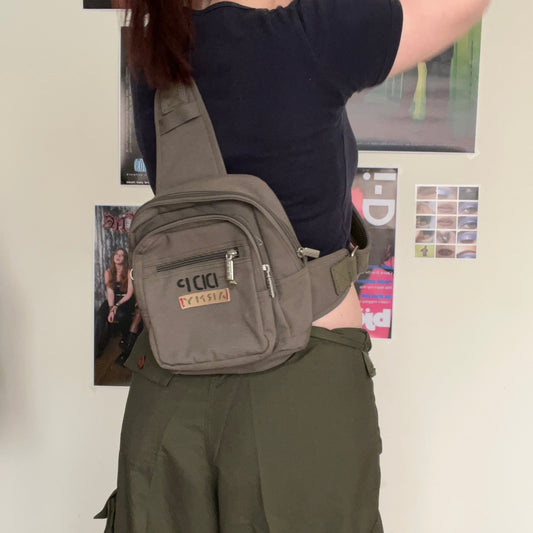 Vintage 90's Techwear Tan One Shoulder Mini Backpack