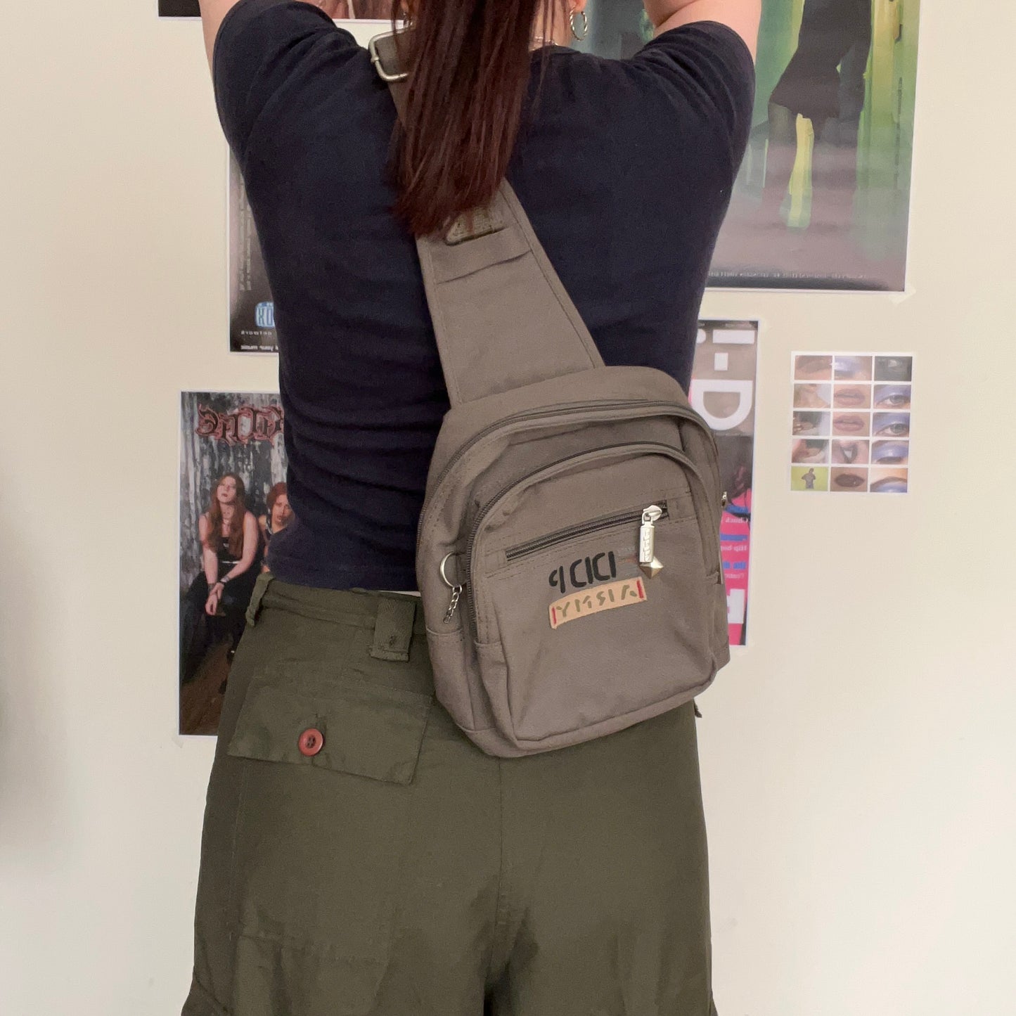 Vintage 90's Techwear Khaki Mini One Shoulder Backpack