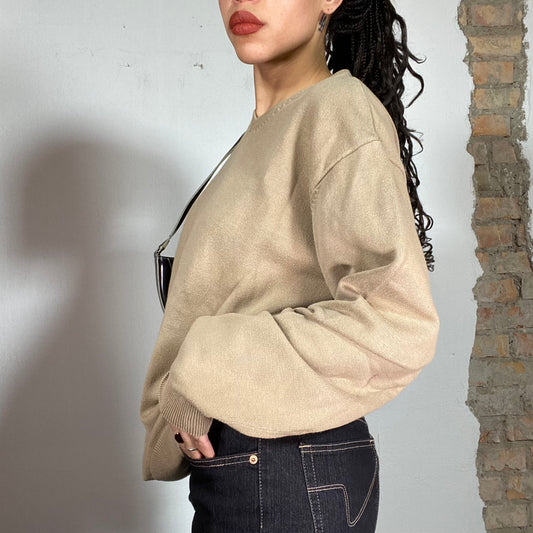 Vintage 90's Dad Beige Knit V-Neck Sweater (L)