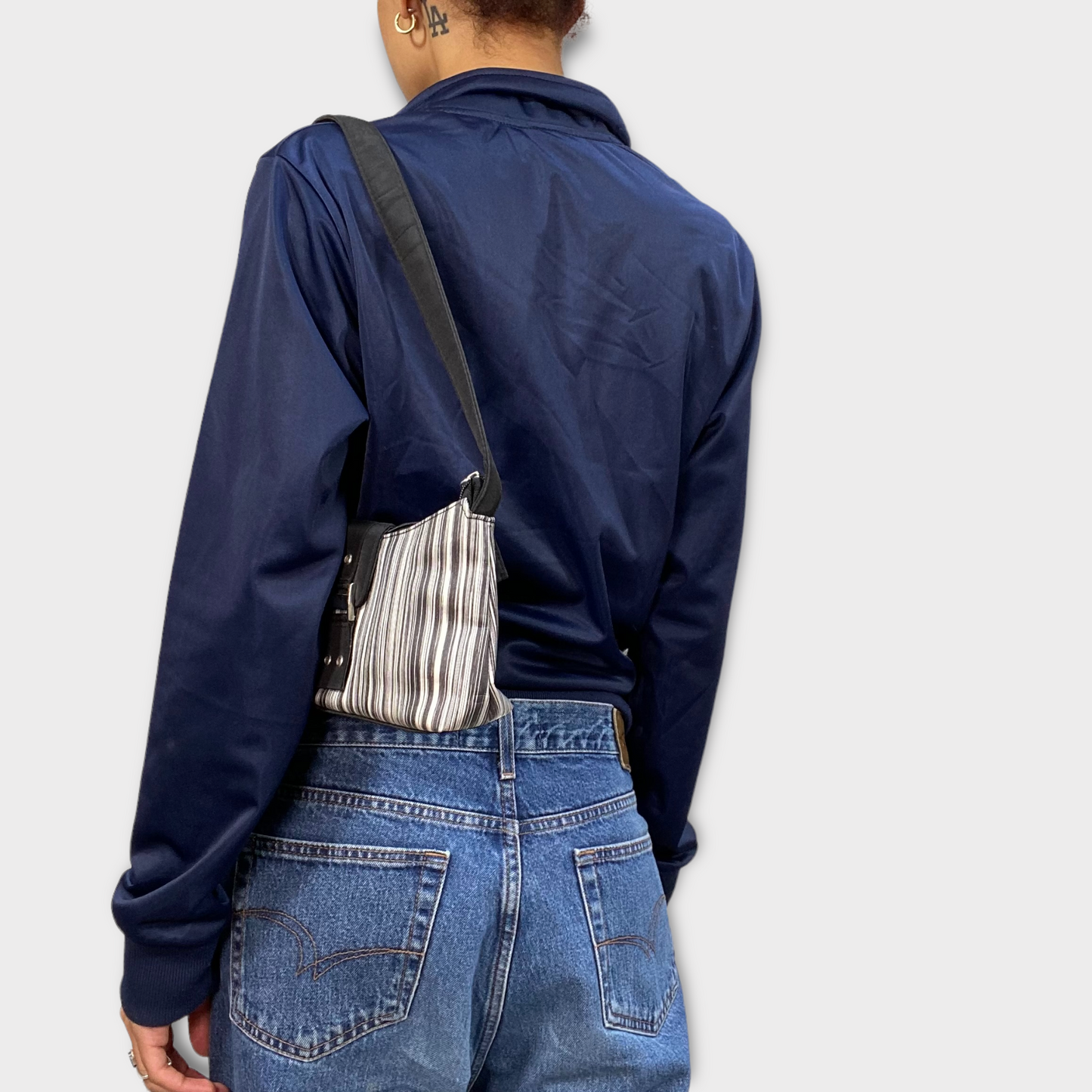 Vintage 2000's Model Off Duty Black and White Striped Shoulder Bag