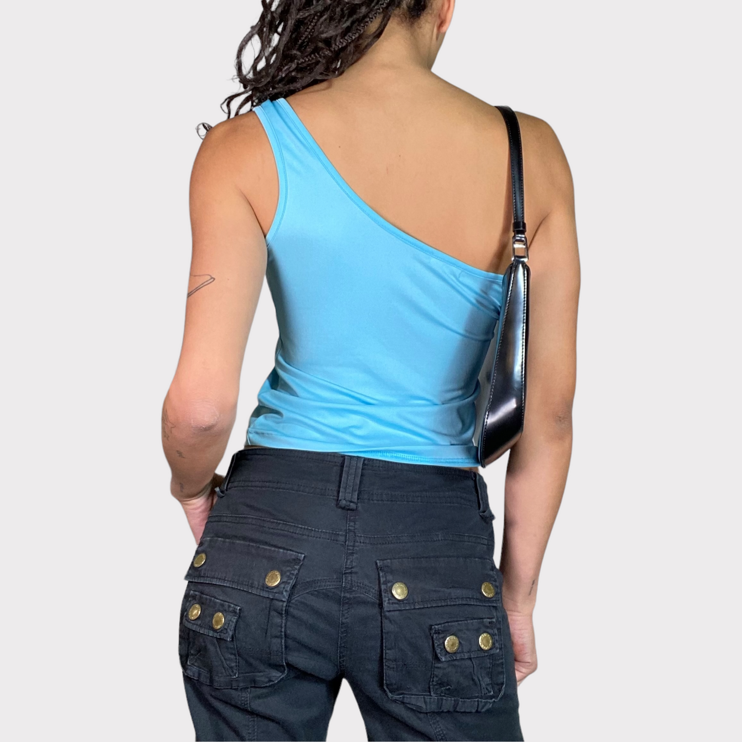 Vintage 2000's Clubwear Light Blue One Shoulder Top (S/M)