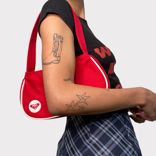 Vintage 2000's Skater Red Roxy Shoulder Bag with White Trim Details