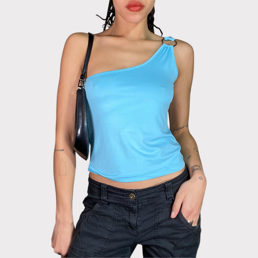 Vintage 2000's Clubwear Light Blue One Shoulder Top (S/M)