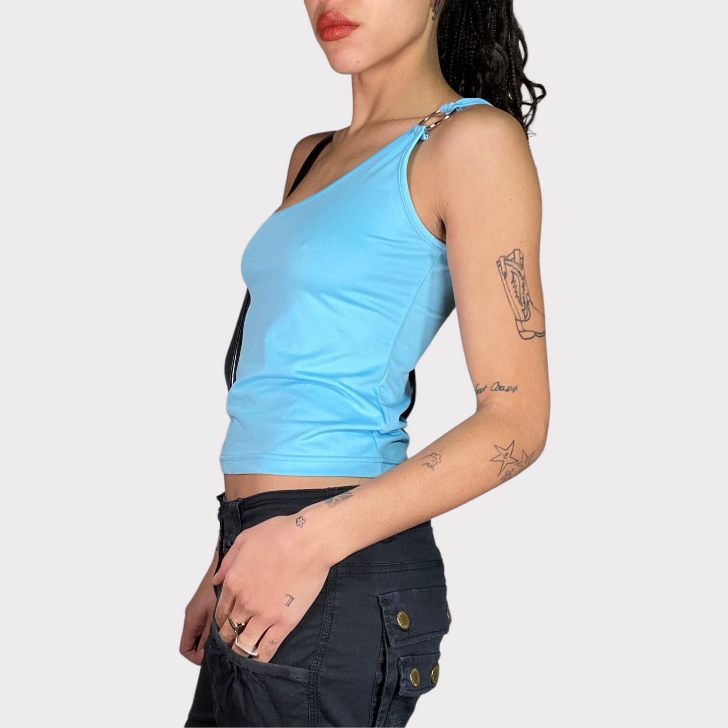 Vintage 2000's Clubwear Light Blue One Shoulder Top (S/M)