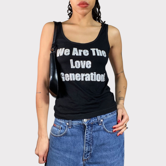 Vintage 2000's Skater Black 'We Are The Love Generation' Statement Tank Top (S)