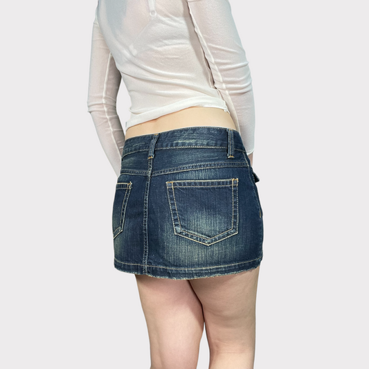 Vintage 2000's Clubwear Denim Mini Skirt with Contrast Stitching (S)