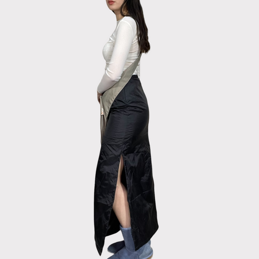 Vintage 90's Techwear Parachute Black Maxi Cargo Skirt (S)